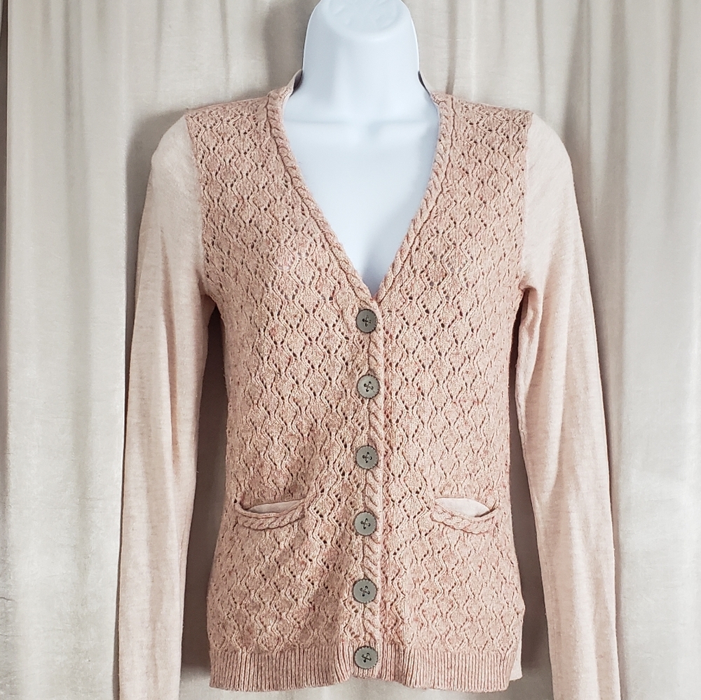 NWOT Anthropologie Moth pink cable knit cotton wool blend cardigan Womens Small - Picture 5 of 7